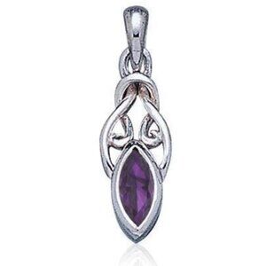 NWOT Sterling Silver Celtic Knot with Marquise Genuine Amethyst Pendant